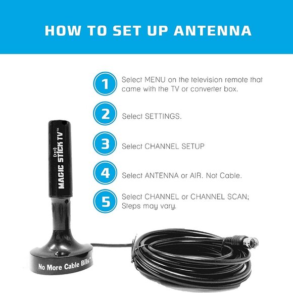 Magic Stick MS-50MAX: HDTV TV Antenna w/ Magnetic Base Indoor, Outdoor - Black - Picture 5 of 10